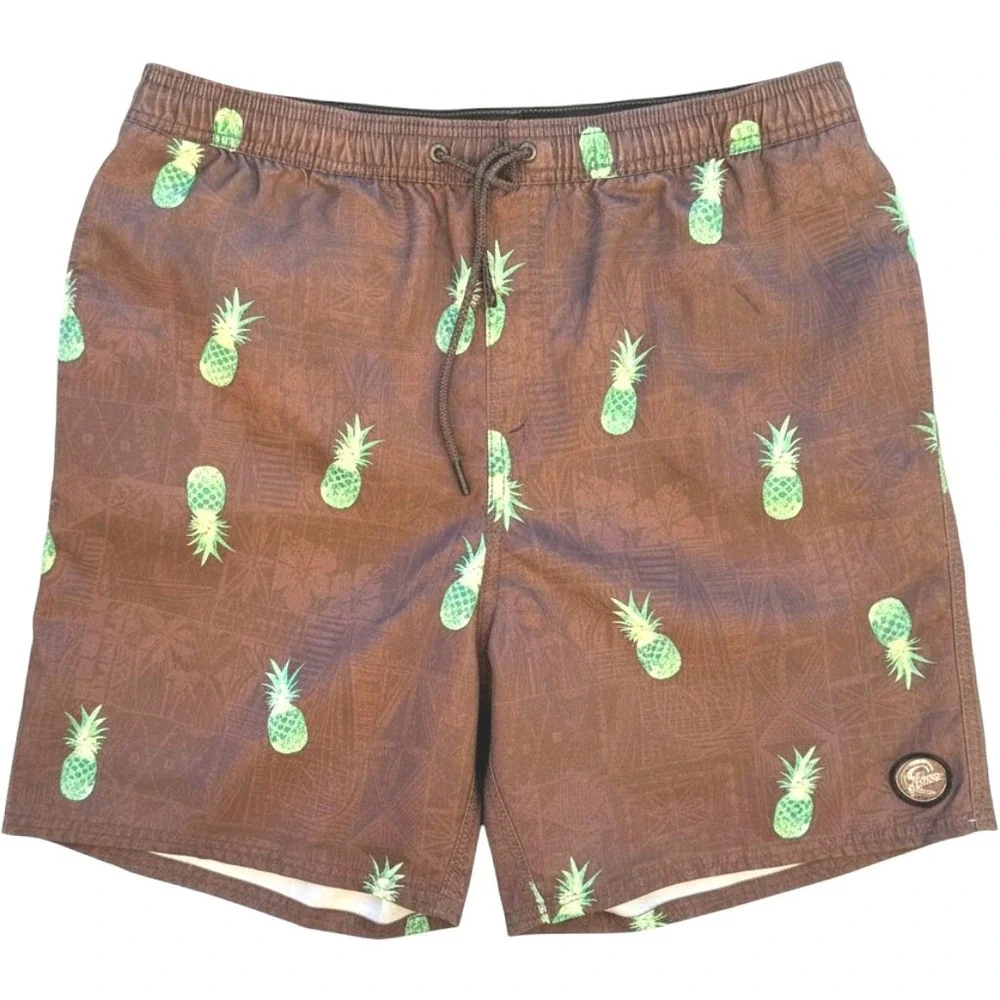 O'Neill Cruzers Board Shorts Mens Large Brown Pineapple Swim Trunks Surf